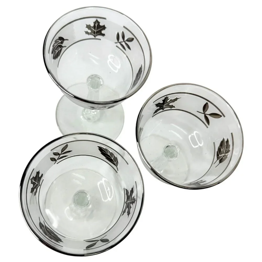 3 Vintage Libbey Silver Leaf Frosted Liquor Coctail Glasses Set 5‎ Inch